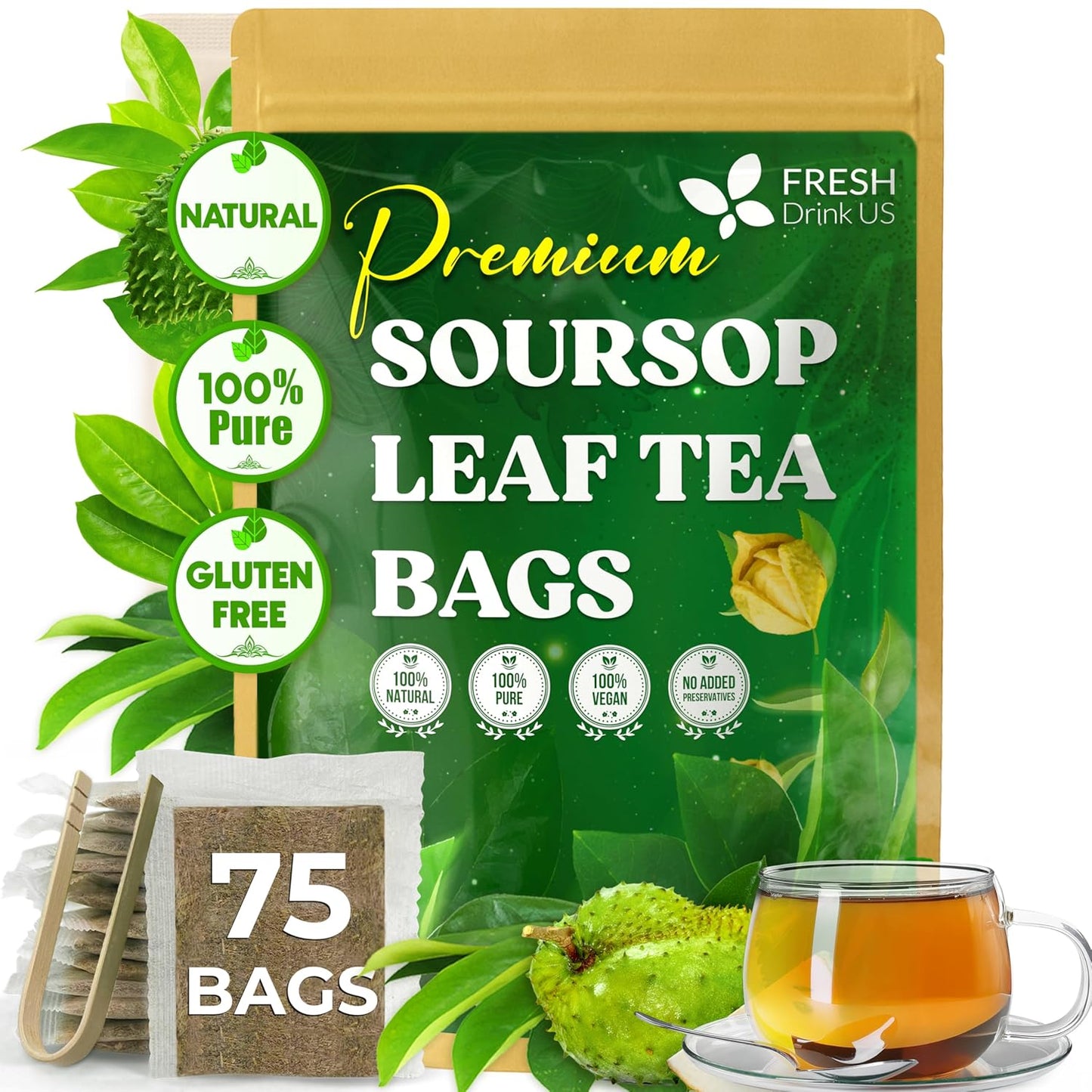 Premium Soursop Leaves Tea bags, Dried Soursop Leaves, Soursop Leaf Powder, Guanabana Leaves Tea, Hoja Guanabana Tea
