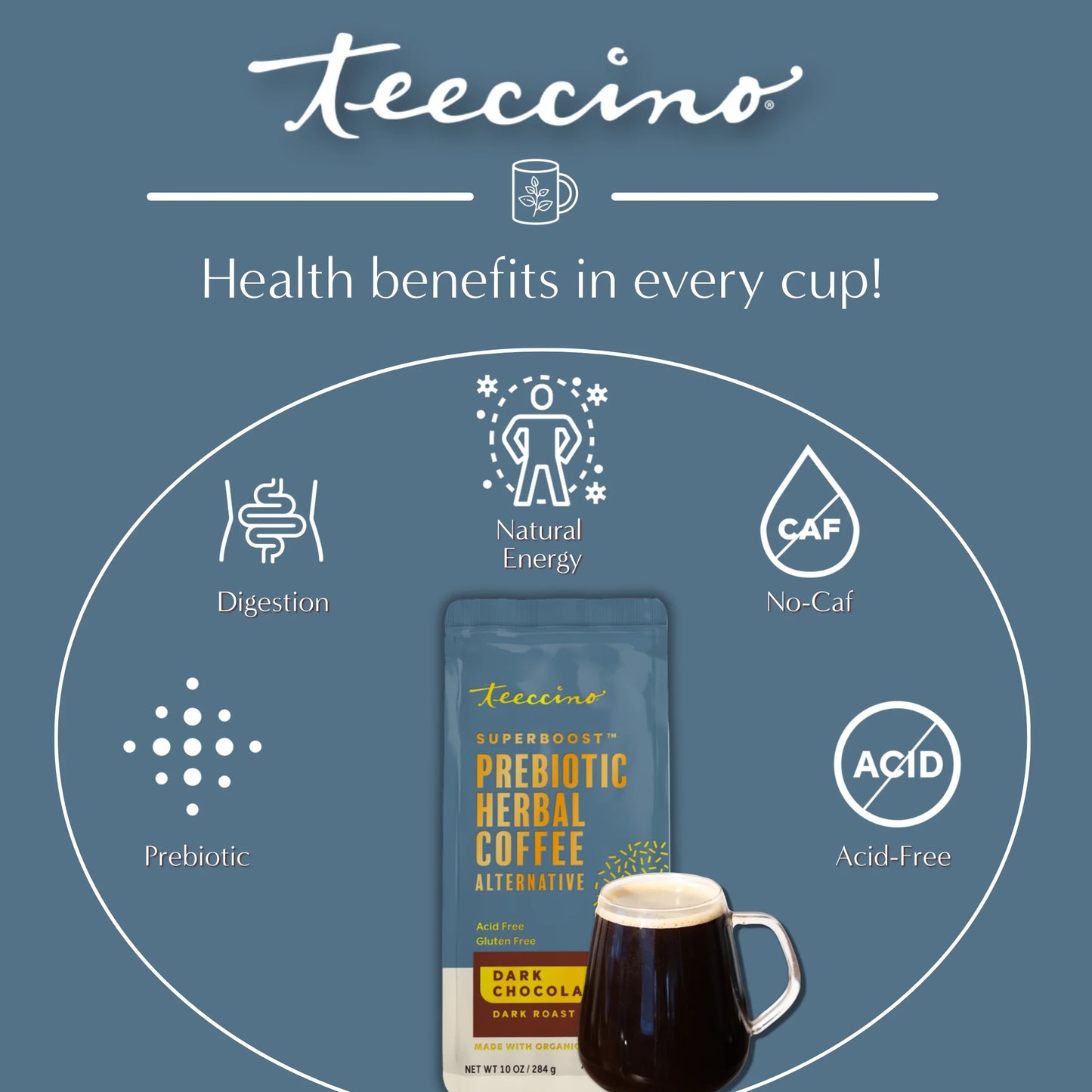 Dark Chocolate Prebiotic SuperBoost Herbal Coffee