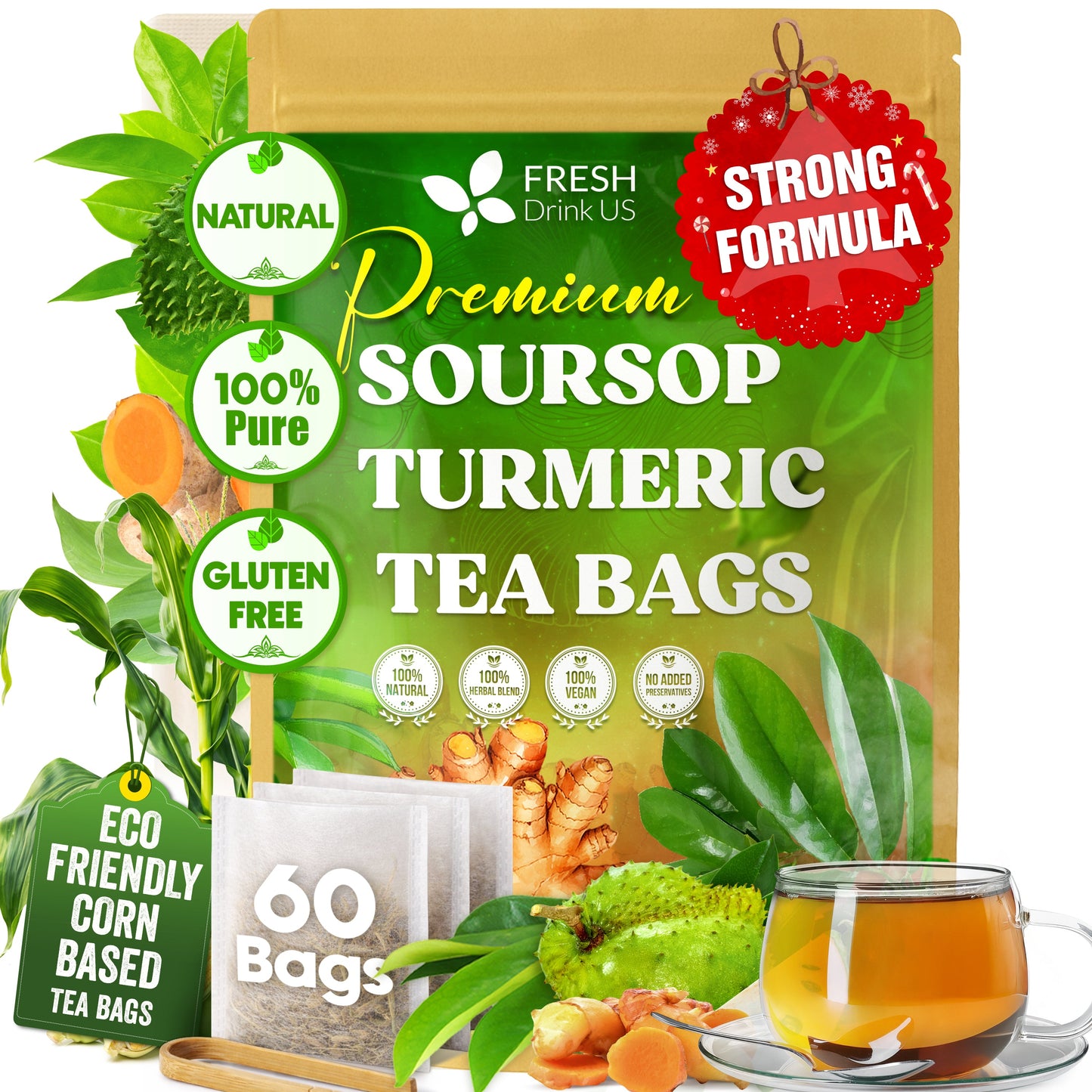 Premium Soursop Turmeric Tea Bags | Blend of Soursop Leaves, and Turmeric Root